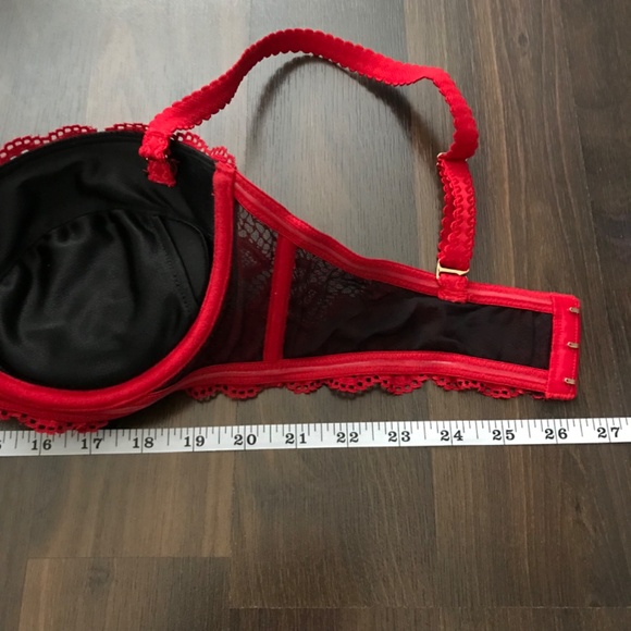 La Vie en Rose Lace Push Up Bra 36C Red Black Bow - Picture 6 of 9